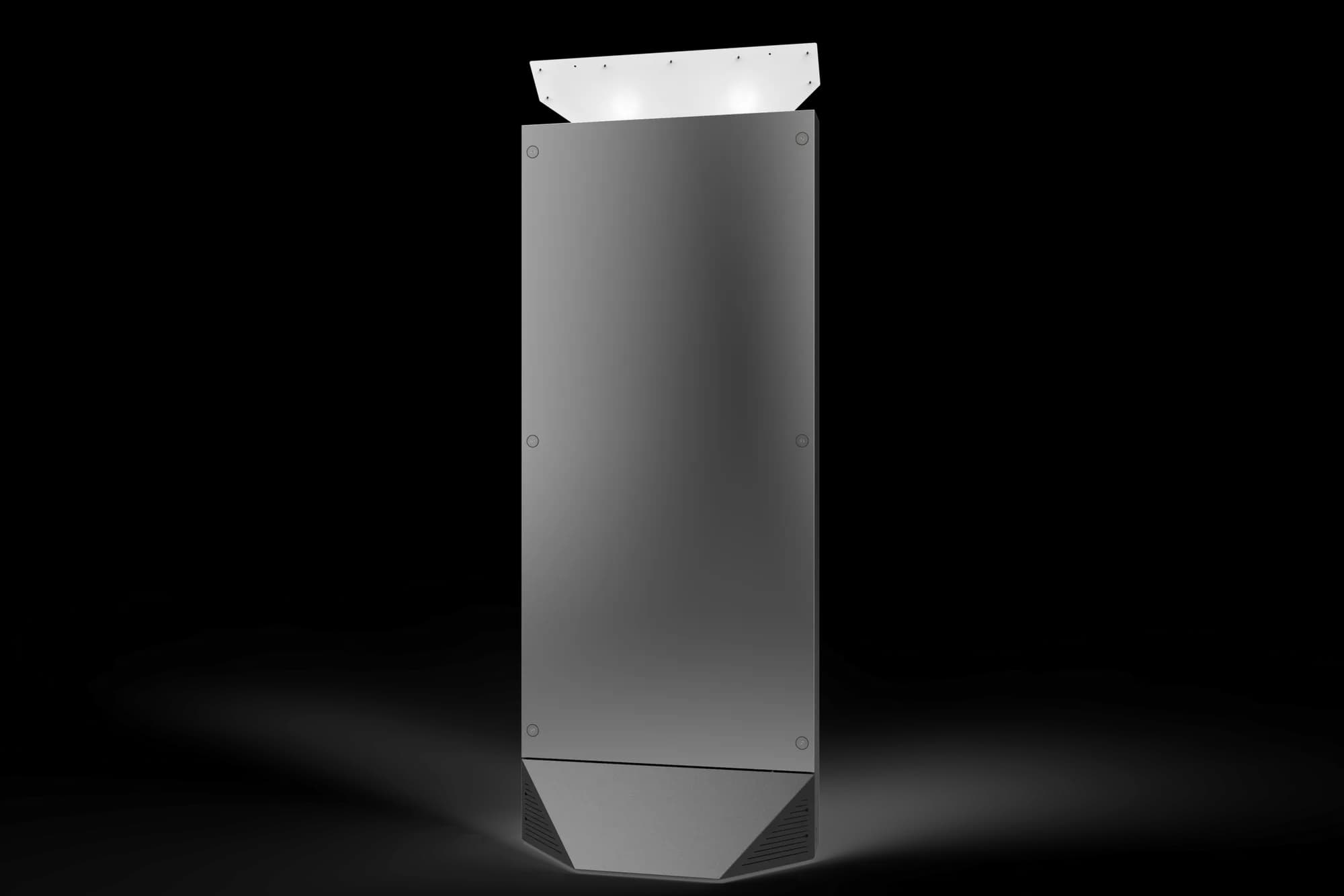 The Mirror X booth, a full-length touch mirror, standing on its own